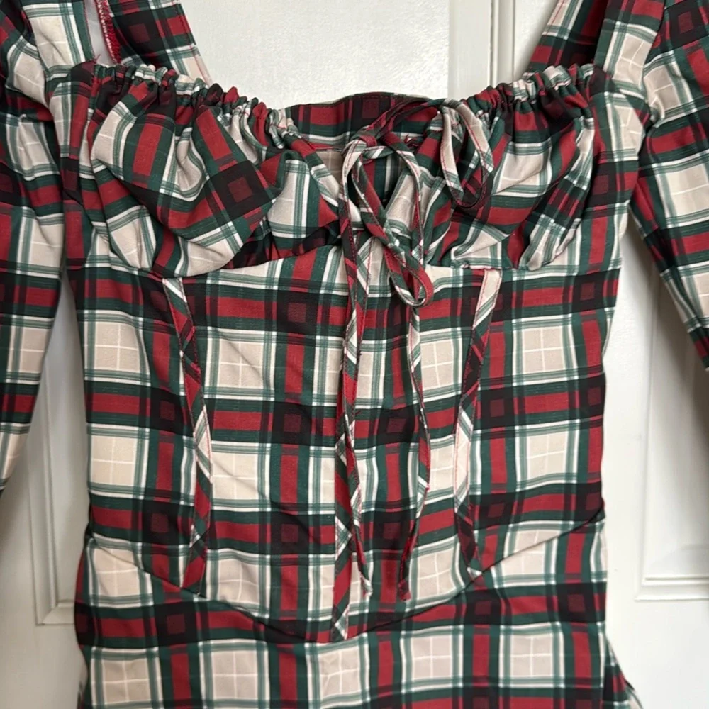 House of CB Malika Red Tartan Corset Mini Dress Women’s Size Medium - Picture 5 of 16